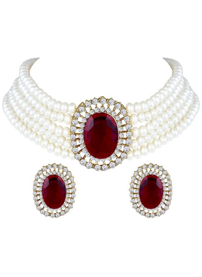 I Jewels I Jewels Gold Plated Traditional Stone Studded Pearl Choker Necklace Jewellery Set For Women/Girls (ML316M)  - Image 1