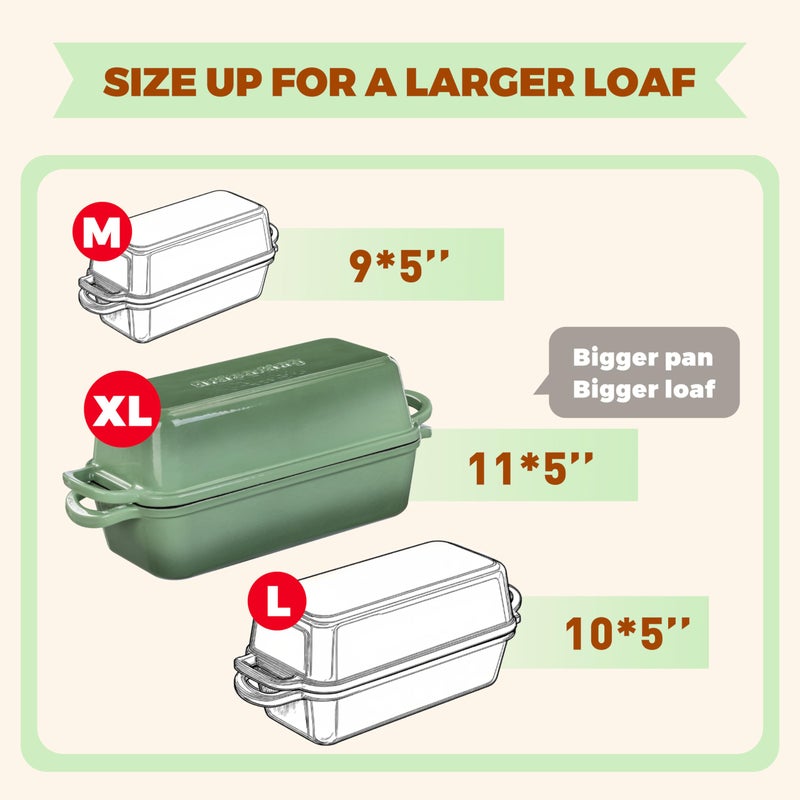 Articasting 11x5 Inch Cast Iron Loaf Pan With Lid, 5.8 Qt Large Loaf Pans for Sourdough Bread Baking, Heavy Duty Dutch Oven Bread Pan For a Crispy Crust, Pistachio - Image 3