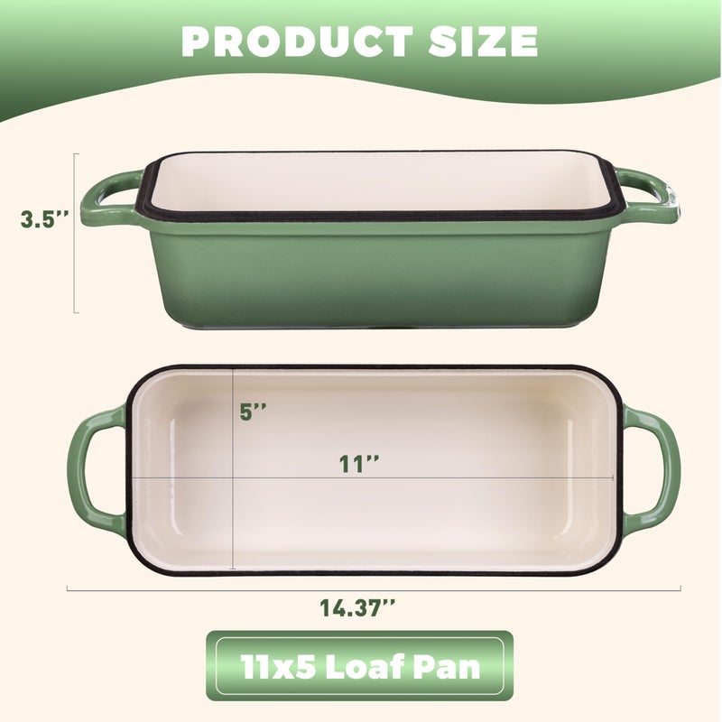 Articasting 11x5 Inch Cast Iron Loaf Pan With Lid, 5.8 Qt Large Loaf Pans for Sourdough Bread Baking, Heavy Duty Dutch Oven Bread Pan For a Crispy Crust, Pistachio - Image 4