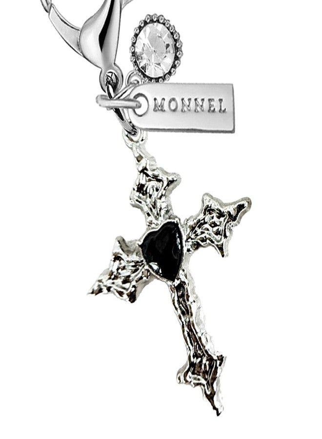 MONNEL MC615 Little Crystal Cross Lobster Clasp Charm for Women with Velvet Bag (Black,1 Piece) - Image 2
