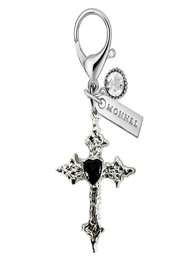MONNEL MC615 Little Crystal Cross Lobster Clasp Charm for Women with Velvet Bag (Black,1 Piece) - Image 1