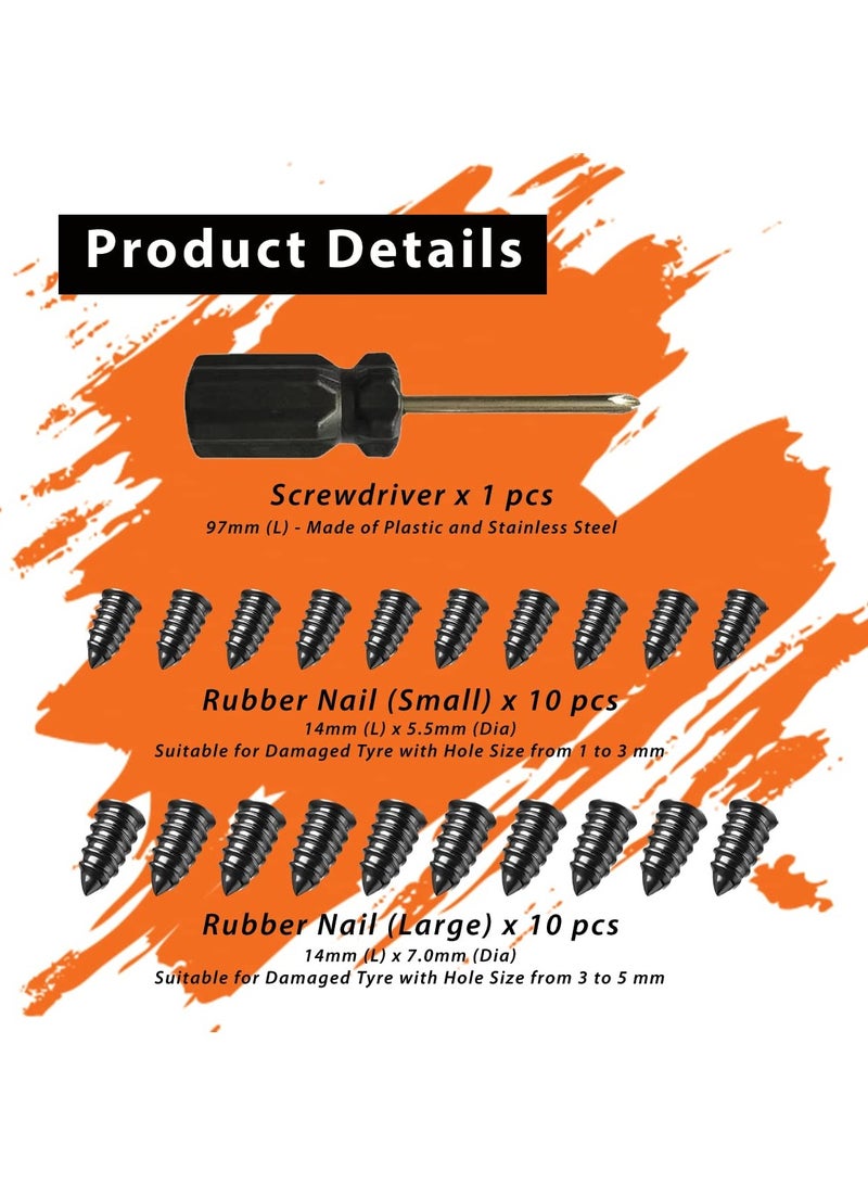 KASTWAVE 20pcs Tyre Repair Kit, Tire Rubber Nails Tool, Self-Service Car Wheel Puncture Repair Screws with Screwdriver Set for Auto, Motorcycle, Bike, Truck, Tractor, Jeep, ATV (10S & 10L) - Image 3