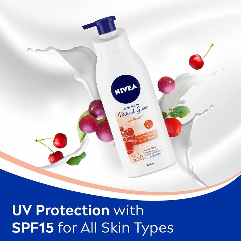 Nivea لوشن الجسم نيفيا توهج طبيعي | فيتامين C SPF 15 | 400 مل (13.52 أونصة سائلة) - Image 3