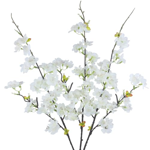 CITYES 3 Pcs Artificial Cherry Blossom Branches Flowers White Silk Peach Flowers Bulk Faux Spring Branches Arrangement Fake Cherry Stems for Indoor Outdoor Party DIY Wedding Table Vase Decor - Image 1