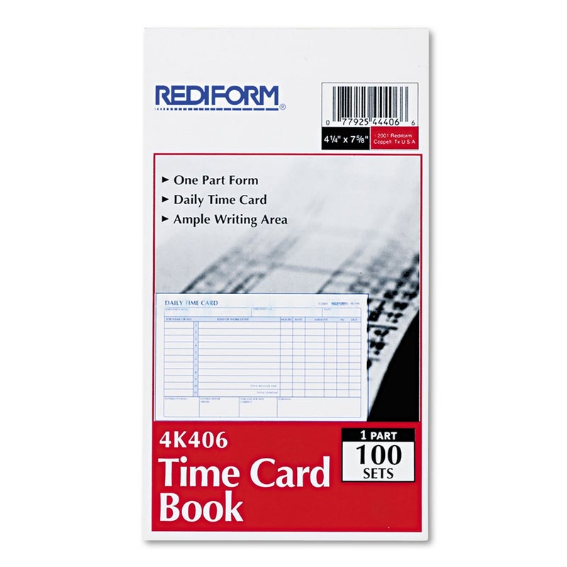 REDIFORM Time Card Pad Daily 2Sided Manila 425 x 7 100 Cards 4K406