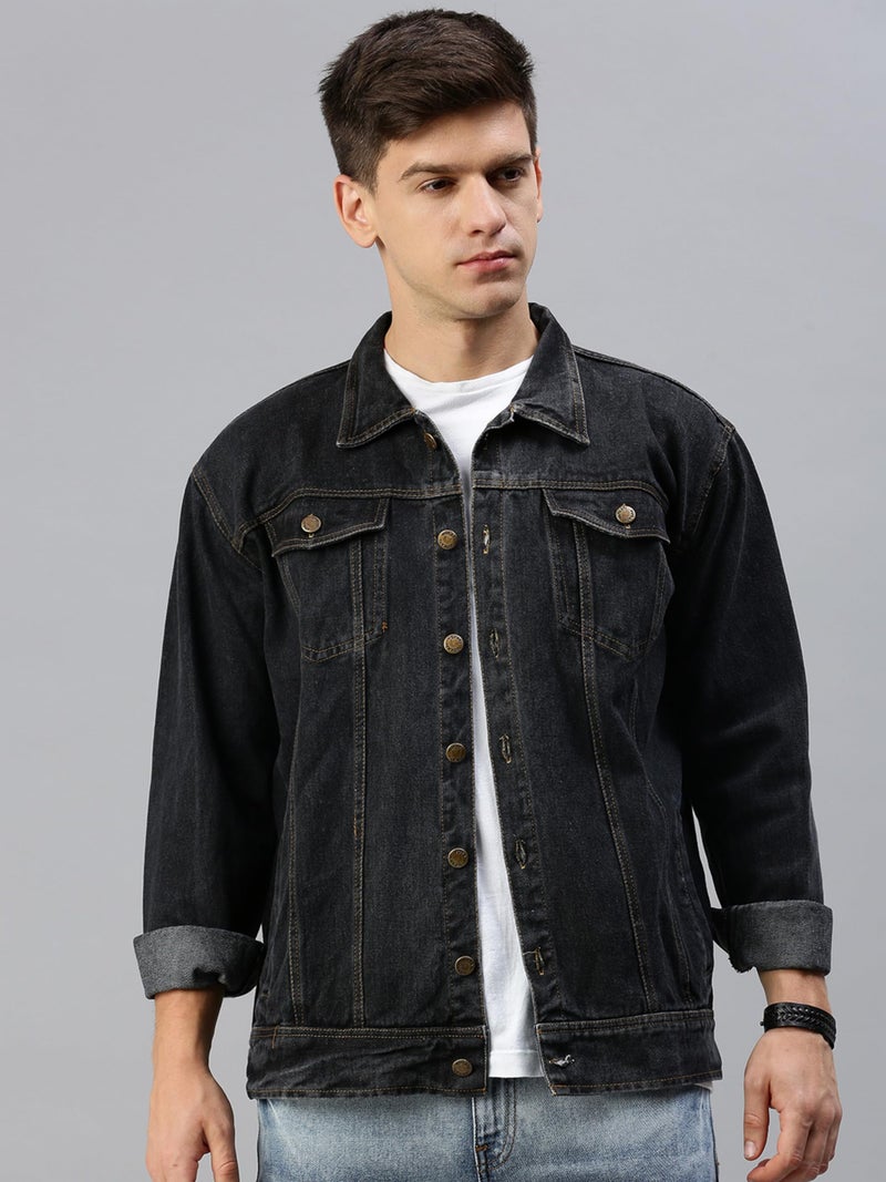 VOGATI Men's Denim Jacket kjt228vog-xl_Charcoal Grey_XL - Image 4