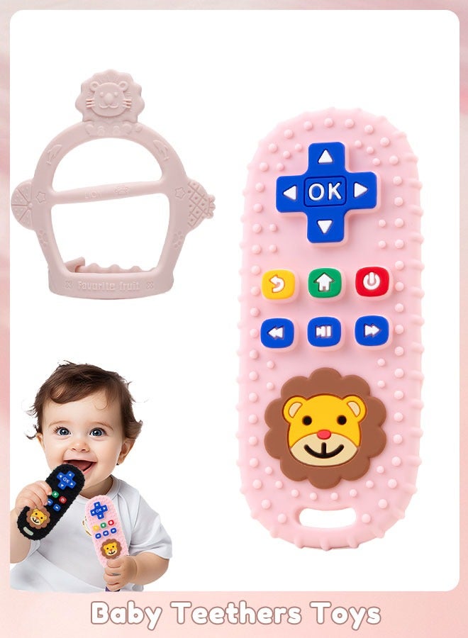 Sharpdo 2 Pieces Teething Toys for Babies, Baby Teether Chew Toys with Remote Control and Mitten Shape for Teething Relief, BPA Free - Image 1