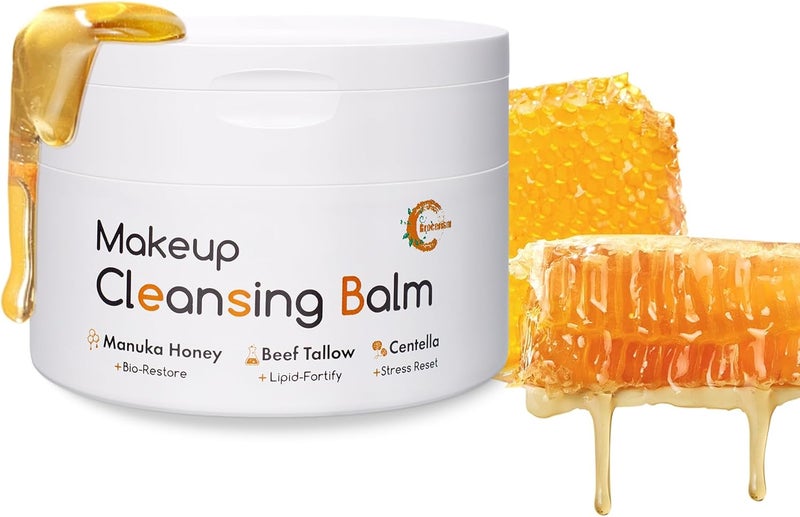 Grocerism Manuka Honey Centella Asiatica Makeup Remover Balm Soothing Cleansing Balm with Beef Tallow for Dry Sensitive Skin Deep Cleanse Moisturize 353 Oz Organic Skincare
