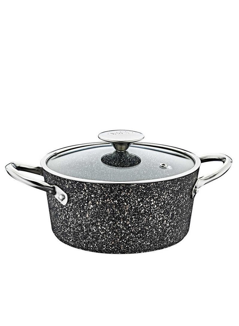 طنجرة غرانيت  مع  غطاء زجاجي من او ام اس مع اندكشن حجم 28 سم صناعة تركيه