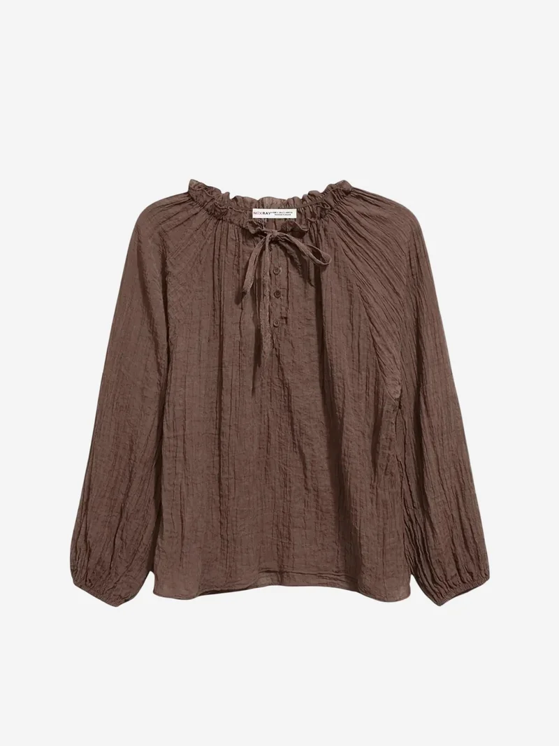 ميكسراي MIXRAY Crew Neck Tie Detail Blouse