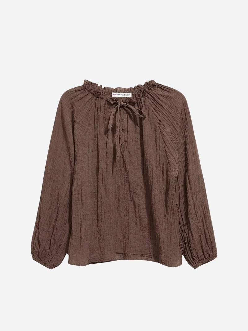 MIXRAY Crew Neck Tie Detail Blouse - Image 1