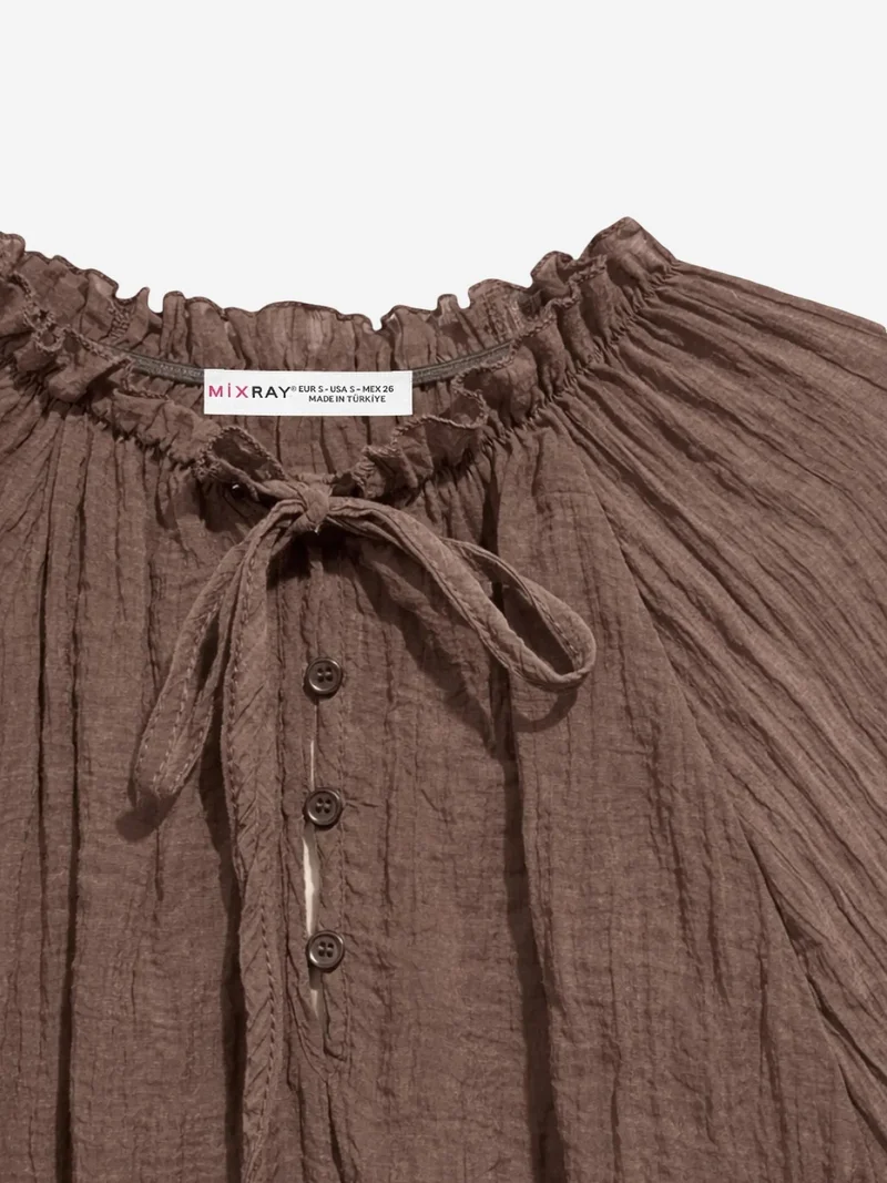 ميكسراي MIXRAY Crew Neck Tie Detail Blouse