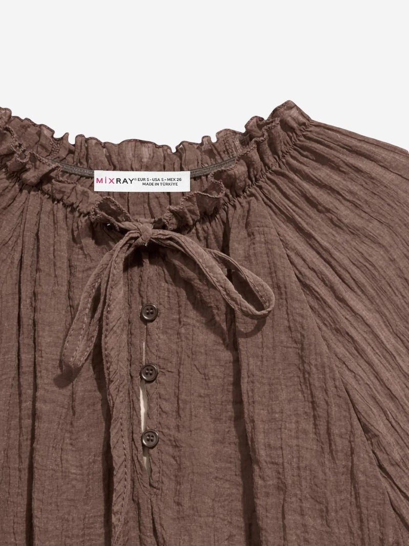 MIXRAY Crew Neck Tie Detail Blouse - Image 2