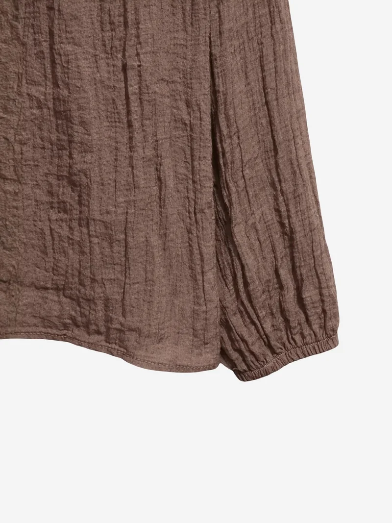 Mixray Coffee Brown MIXRAY Crew Neck Tie Detail Blouse for Women | Best Price UAE