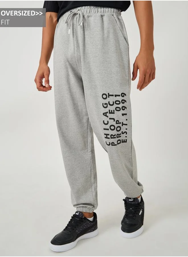 Styli Styli Typography Print Cotton Terry Oversized Fit Joggers