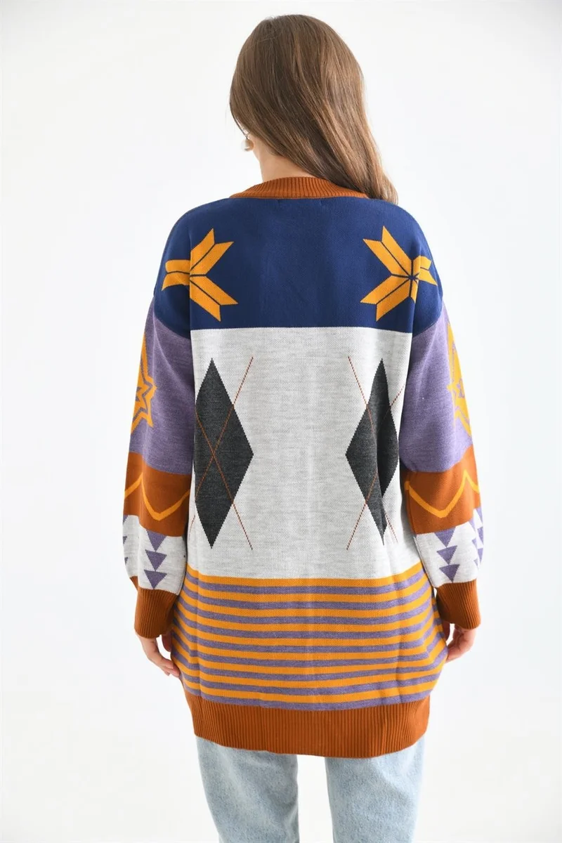 جارمي Women's Ethnic Pattern Cardigan Brick