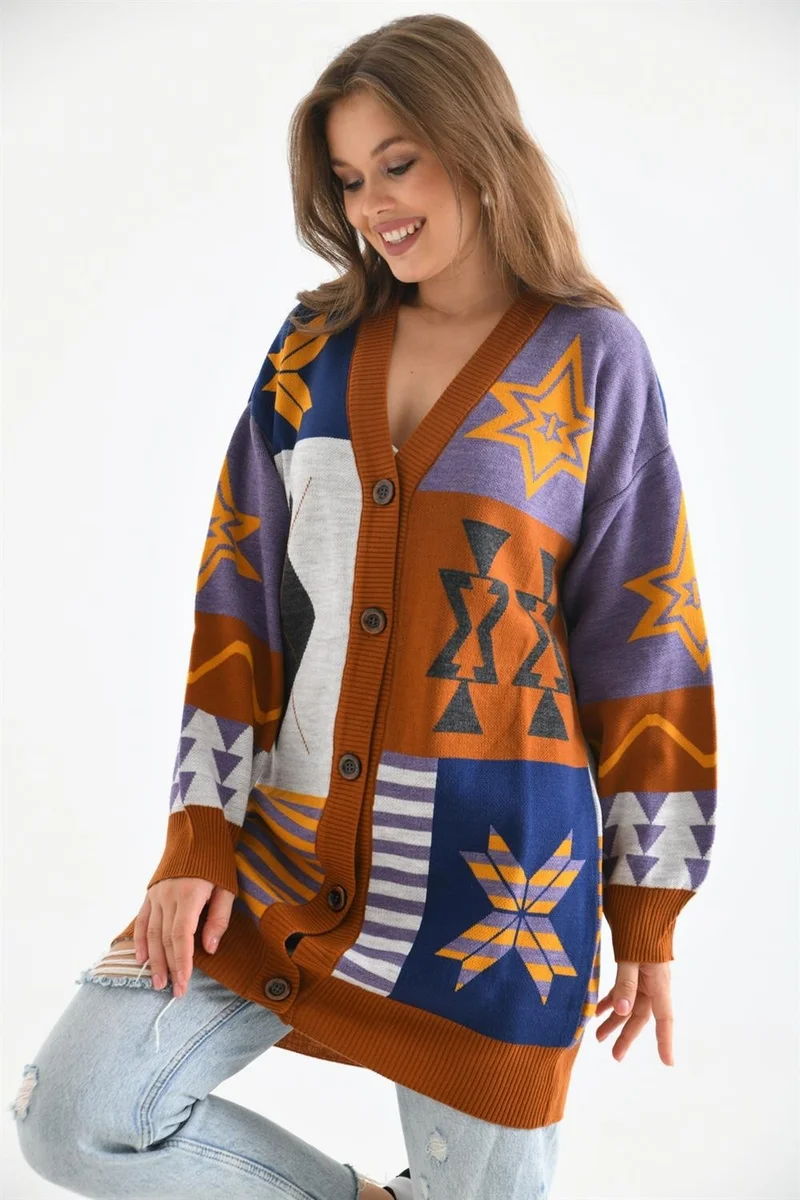 Garmi Women's Ethnic Pattern Cardigan Brick