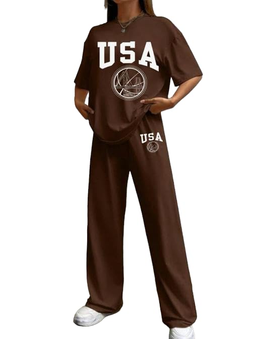 My Swag Womens Latest Printed Casual Co-Ord Set Half Sleeve Loose Fit Cotton Cord Set 2 Piece T-shirt/Trouser Outfit for women & Girls - Image 1