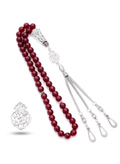 سبحتي  مسبحة قنديل مع معدنية و حجار Red chalcedony | الخرز 8 ملي -عدد الحرز 45 | الله أكبر  - Image 2