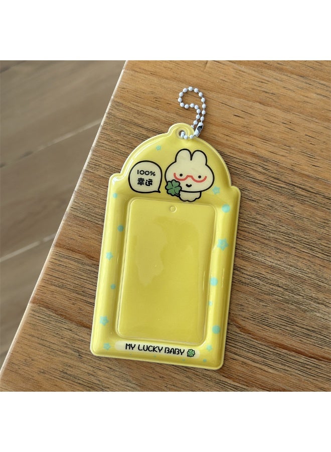 NIBEMINENT 1 - Piece Lucky Plain Rabbit Marshmallow Cat Kpop Photo Card Holder Pendant Key Chain ID Badge Holder ID Card Holder Photo Card Protector for School ID Office ID Access Card for Women Girls - Image 1