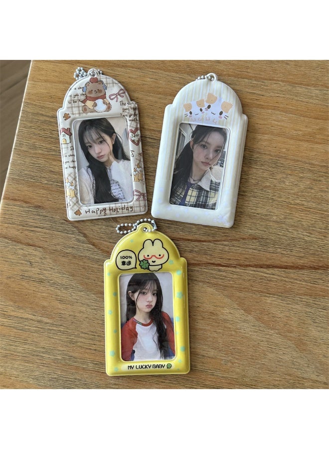 NIBEMINENT 1 - Piece Lucky Plain Rabbit Marshmallow Cat Kpop Photo Card Holder Pendant Key Chain ID Badge Holder ID Card Holder Photo Card Protector for School ID Office ID Access Card for Women Girls - Image 3