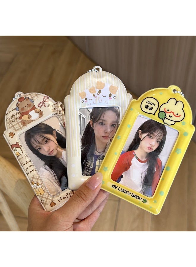 NIBEMINENT 1 - Piece Lucky Plain Rabbit Marshmallow Cat Kpop Photo Card Holder Pendant Key Chain ID Badge Holder ID Card Holder Photo Card Protector for School ID Office ID Access Card for Women Girls - Image 2