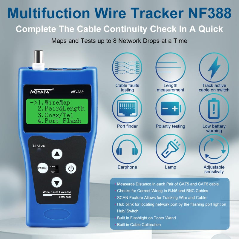 Noyafa NF388 Network Ethernet LAN Phone r Wire Tracker USB coaxial Cable 8 Far-end Jacks - Image 2