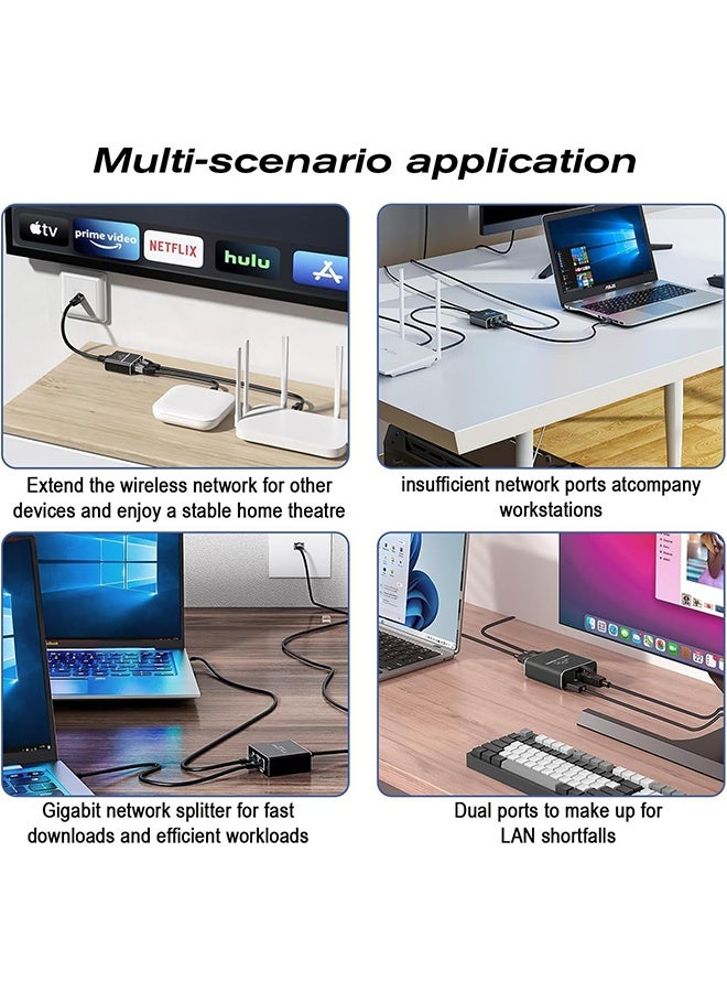 JS Gigabit Ethernet Splitter 1 to 2 - Network Splitter with USB Power Cable, RJ45 Internet Splitter Adapter 1000Mbps High Speed for Cat 5/5e/6/7/8 Cable [2 Devices Networked Simultaneously] - Image 5