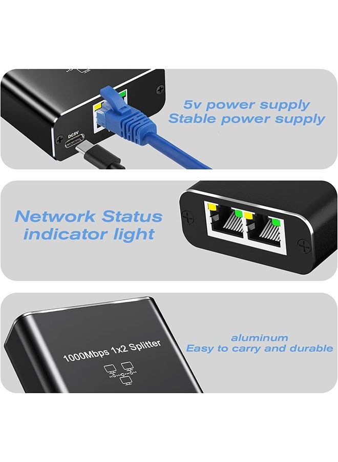 JS Gigabit Ethernet Splitter 1 to 2 - Network Splitter with USB Power Cable, RJ45 Internet Splitter Adapter 1000Mbps High Speed for Cat 5/5e/6/7/8 Cable [2 Devices Networked Simultaneously] - Image 4