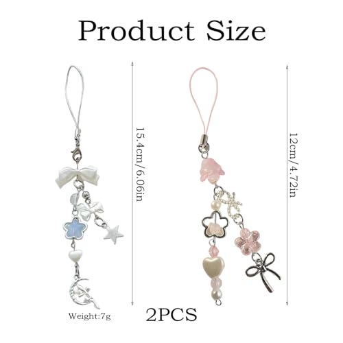 XFSAFDM 2PCS Phone Charms For Girls, Aesthetic Mobile Phone Charms With Bow And Heart Design, Aesthetic Phone Pendant, Fashion Accessories For Smartphones, Silvery And Pink - Image 2