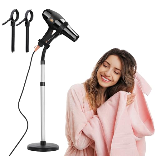 Erytlly Hair Dryer Stand Hands-Free Adjustable 360-Degree Rotating Blow Dryer Stand Hands can Hold 0.5kg Hair Dryer for Bathroom, Vanity, Makeup Room New Model Equipped with Two Collets - Image 1