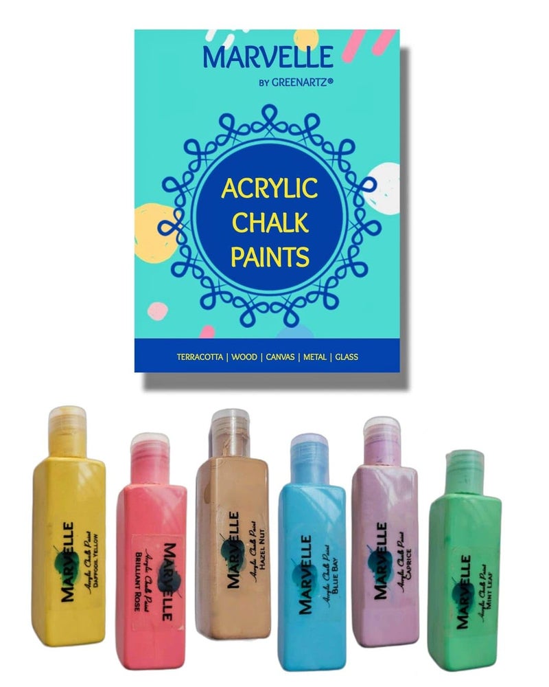 GREENARTZ Marvelle Acrylic Chalk Paints Pastel Colours 6 x 50ml for glass decor artwork lippan wood walls and canvas matte finish No Wax Needed