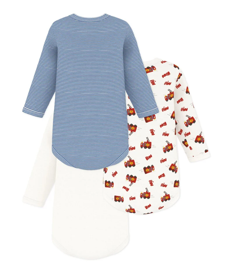 Petit Bateau Pack Of Babies' Long-Sleeved Cotton Bodies With A Firefighter Print