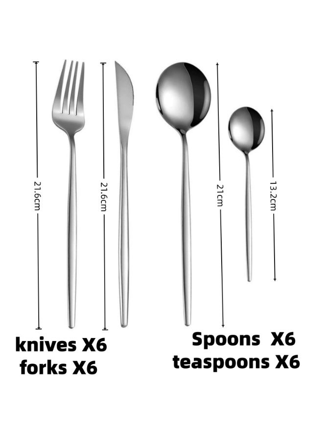 Stainless Steel Cutlery Set 24-Piece for 6 People, Mirror Finished Flatware with Knives, Forks, and Spoons - Image 2