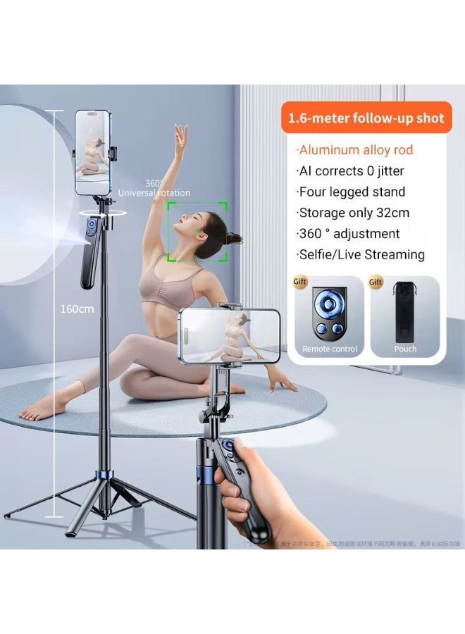 BlueFire AI Auto Following Tripod with Face Tracking, Wireless Remote Control, 360° Rotation, Adjustable Height up to 160cm, Aluminum Alloy Selfie Stick Tripod, Intelligent Shooting, Live Streaming Stand, Portable Foldable Tripod for Smartphone Video Recording - Image 2