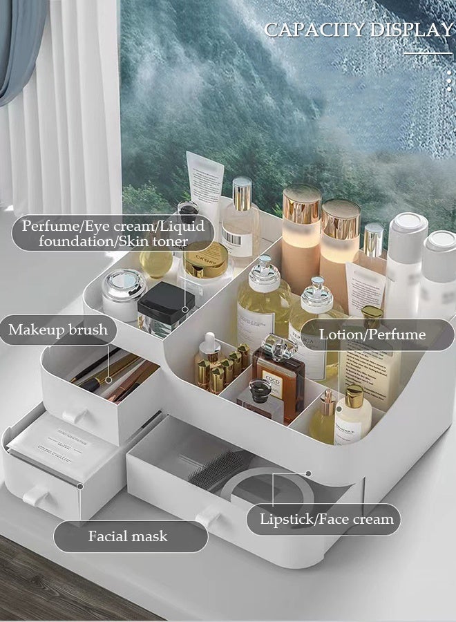 DUNISO منظم مكتب مع 6 مقصورات و3 أدراج منظم مكياج بلاستيكي لتخزين مستحضرات التجميل، حامل أقلام حامل فرشاة لتخزين سطح المكتب، تنظيم مكتب للمدرسة، المنزل، اللوازم المكتبية - Image 3