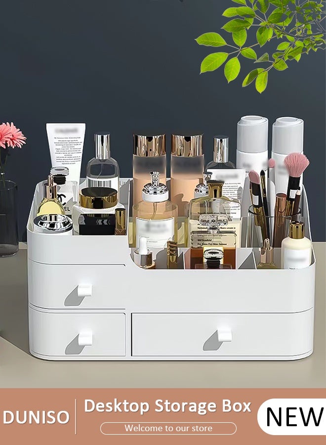 DUNISO منظم مكتب مع 6 مقصورات و3 أدراج منظم مكياج بلاستيكي لتخزين مستحضرات التجميل، حامل أقلام حامل فرشاة لتخزين سطح المكتب، تنظيم مكتب للمدرسة، المنزل، اللوازم المكتبية - Image 1