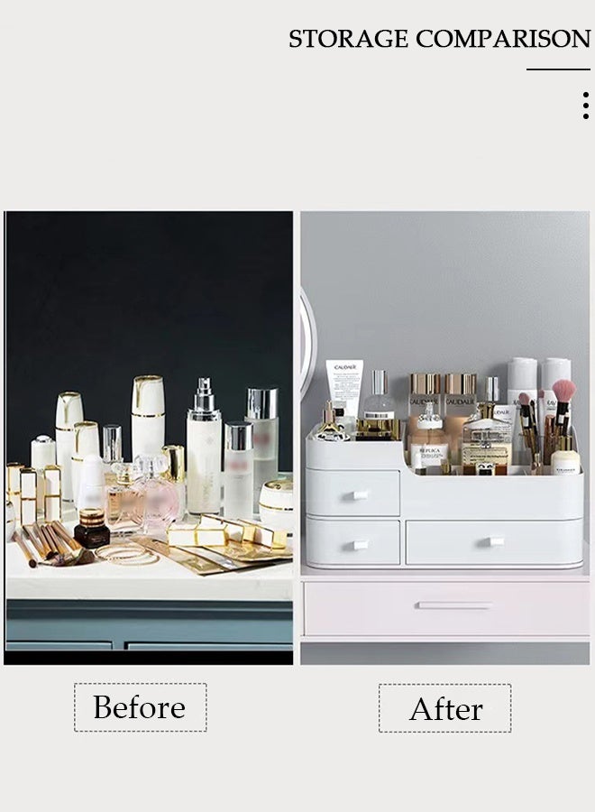 DUNISO منظم مكتب مع 6 مقصورات و3 أدراج منظم مكياج بلاستيكي لتخزين مستحضرات التجميل، حامل أقلام حامل فرشاة لتخزين سطح المكتب، تنظيم مكتب للمدرسة، المنزل، اللوازم المكتبية - Image 2