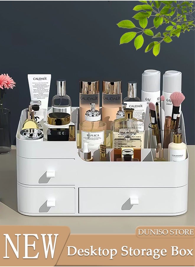 DUNISO Desk Organizer with 6 Compartments and 3 Drawers Plastic Makeup Organizer Cosmetic Storage, Pen Holder Brush Holder for Desktop Storage, Desk Organization for School, Home, Office Supplies  - Image 1
