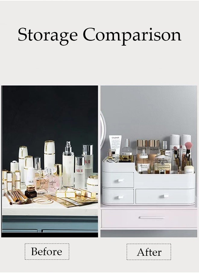 DUNISO Desk Organizer with 6 Compartments and 3 Drawers Plastic Makeup Organizer Cosmetic Storage, Pen Holder Brush Holder for Desktop Storage, Desk Organization for School, Home, Office Supplies  - Image 3