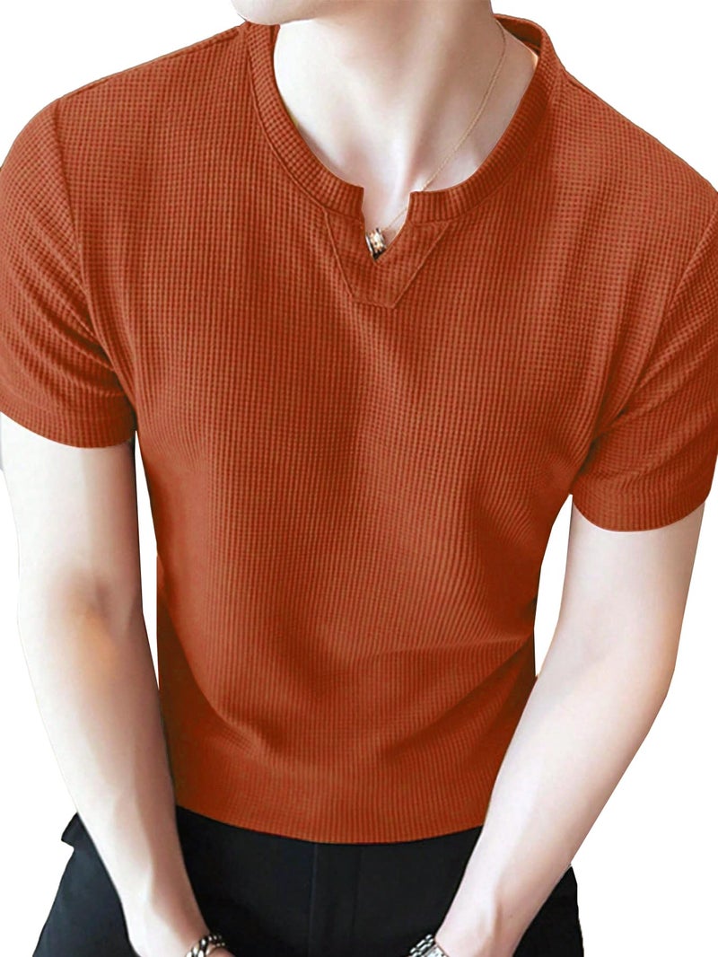 TAGDO® Men's Waffle Knitted V Neck|T Shirt for Man|Waffle|Cotton|Casual| Regular Fit Tees (RF-V-Waffle-2012-Rust-M) - Image 4