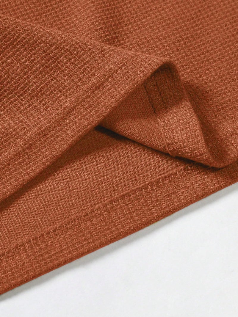 TAGDO® Men's Waffle Knitted V Neck|T Shirt for Man|Waffle|Cotton|Casual| Regular Fit Tees (RF-V-Waffle-2012-Rust-M) - Image 2