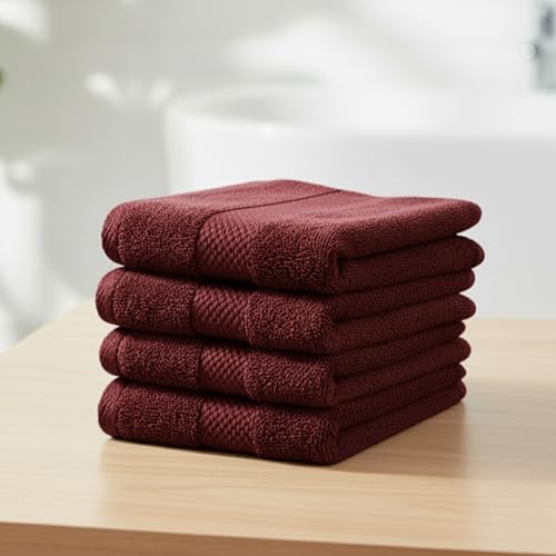 Earthy Fables Premium Face Towels – 100% Combed Cotton, 600 GSM, Ultra Soft, Quick Dry & Highly Absorbent, for Gym, Travel & Acne-Prone Skin, 30 x 30 cm, Set of 4 (Vintage Maroon) - Image 1