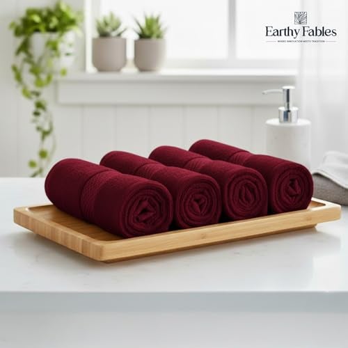 Earthy Fables Premium Face Towels – 100% Combed Cotton, 600 GSM, Ultra Soft, Quick Dry & Highly Absorbent, for Gym, Travel & Acne-Prone Skin, 30 x 30 cm, Set of 4 (Vintage Maroon) - Image 2