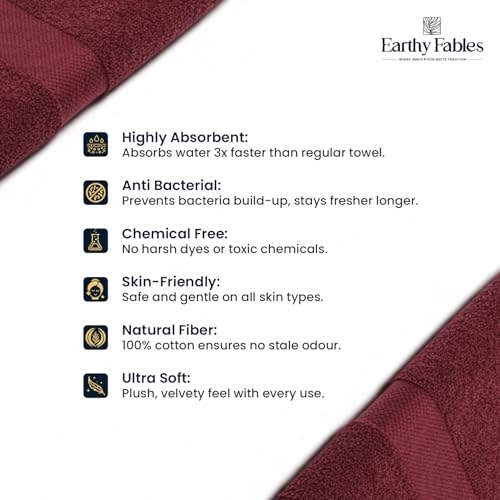Earthy Fables Premium Face Towels – 100% Combed Cotton, 600 GSM, Ultra Soft, Quick Dry & Highly Absorbent, for Gym, Travel & Acne-Prone Skin, 30 x 30 cm, Set of 4 (Vintage Maroon) - Image 4