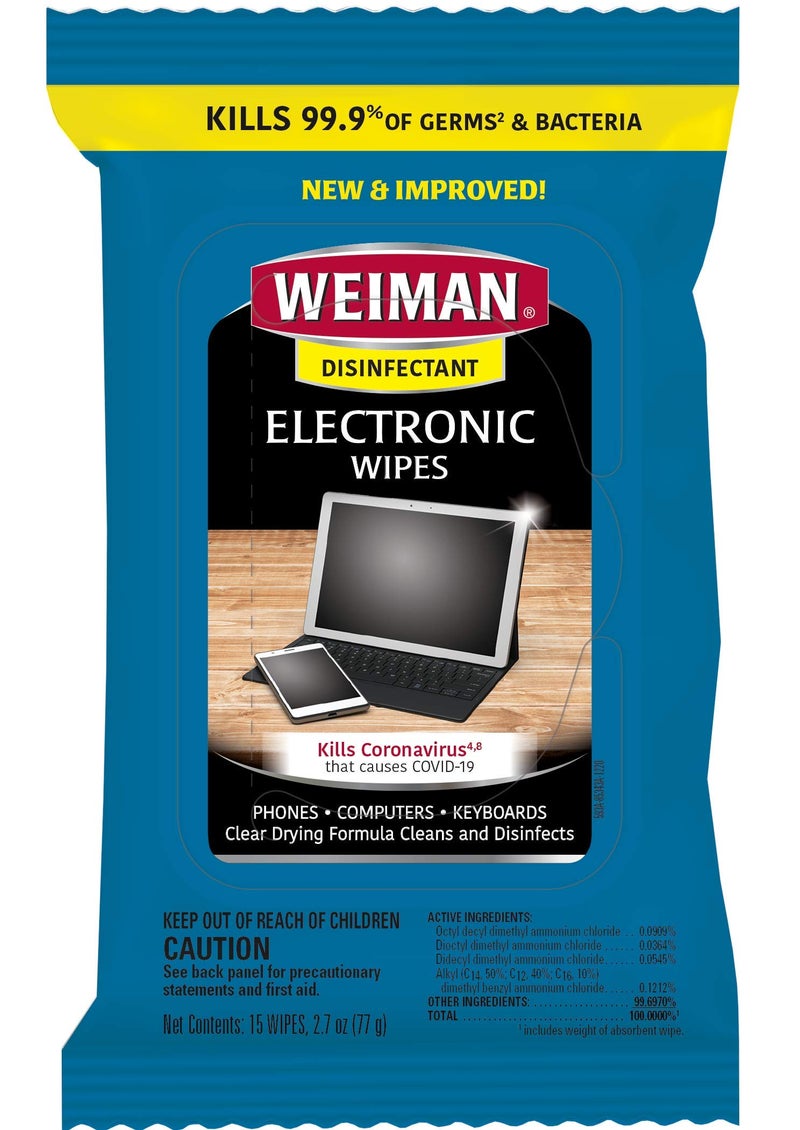 Weiman Disinfecting Electronic Wipes - Safely Clean Your Screen, Laptop, Computer, TV, Equipment-Electronic Cleaner Wipes - Image 1