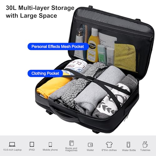 GOLDEN WOLF Travel Backpack for Men Large 30L Multi-Functional Water-resistant Laptop Backpack Sleek Clothing Pocket 2-in-1 Backpack Luggage for Office Weekend Travel,Black - Image 2