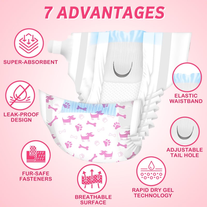 DONO Disposable Doggie Diapers Female Cute Girl Doggy Super Absorbent Soft Heating and Pee Puppy Diapers Female Liners, 18pcs XS Diapers for Dogs and Cats - Image 2