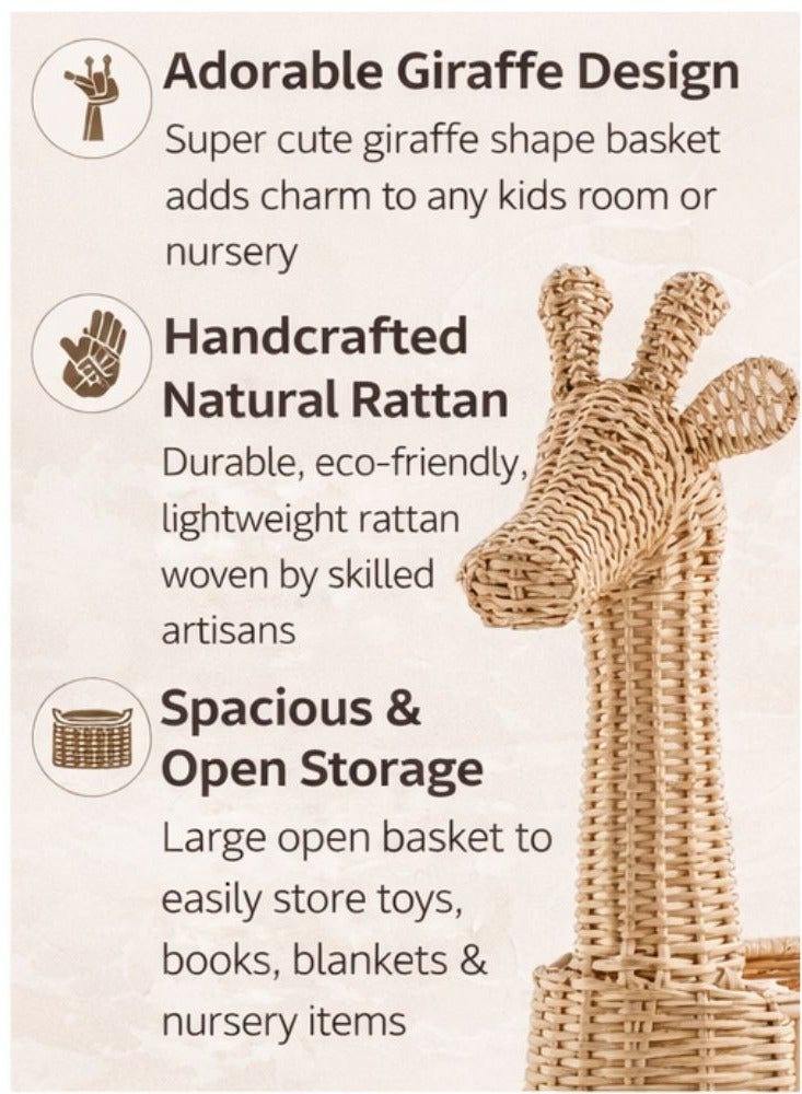 Homesmiths Giraffe Rattan Floor Storage Basket – 66 x 33 x 82 cm, Handwoven Tall Decorative Basket for Blankets, Laundry, Cushions, Toys & Home Organization - Image 4