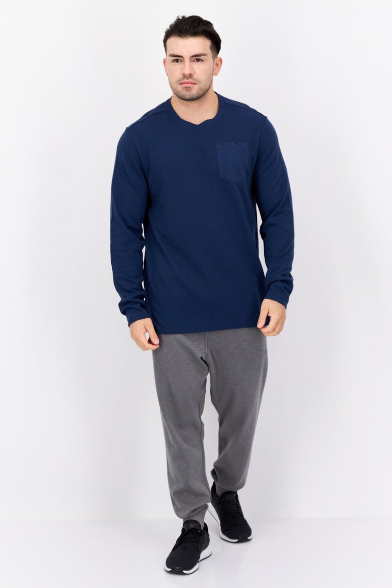 Hurley Men Crew Neck Solid Long Sleeve Sweatshirt, Navy - Image 3